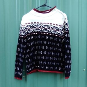 Women's Chunky Cableknit Nordic Crew Neck Sweater Size Petite Large